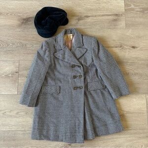 Rare Unique Vintage Wool Peacoat Toddler 4-5 Years With Velvet Cap Hat